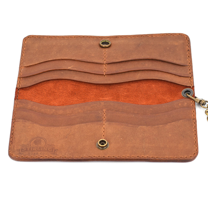 Long Leather Wallet w/ Chain (Brass & Brown)