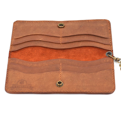 Long Leather Wallet w/ Chain (Brass & Brown)