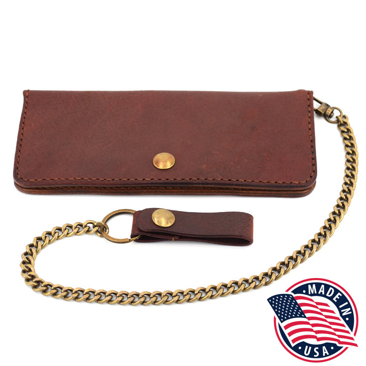 Long Leather Wallet w/ Chain (Brass & Brown)