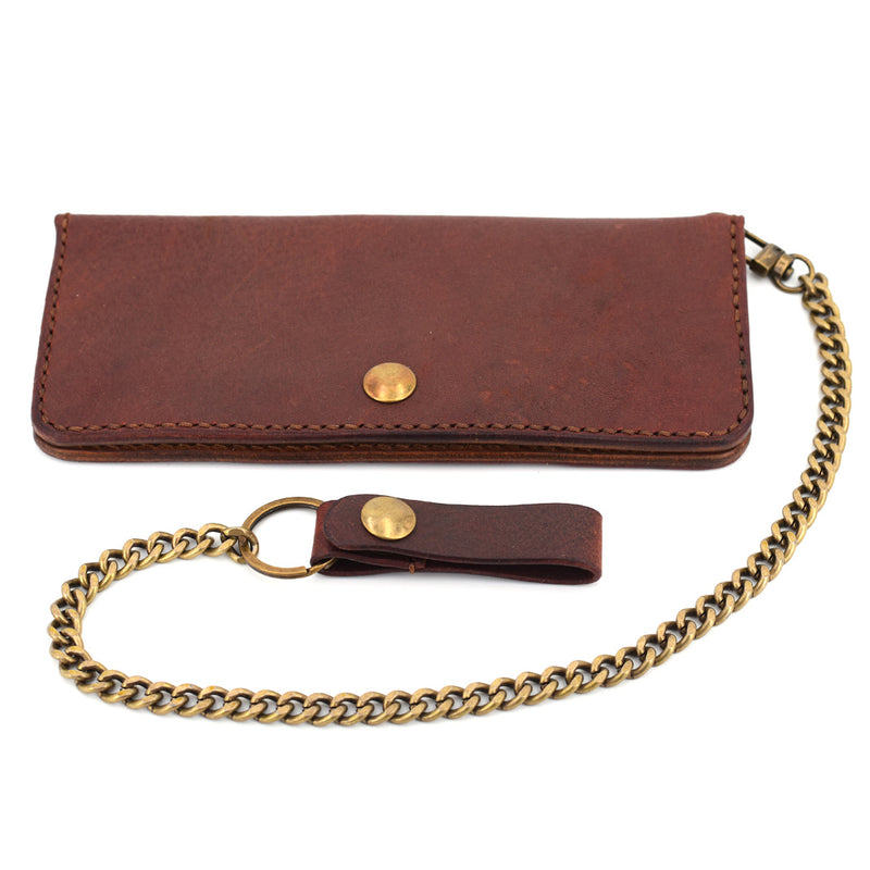 Long Leather Wallet w/ Chain (Brass & Brown)