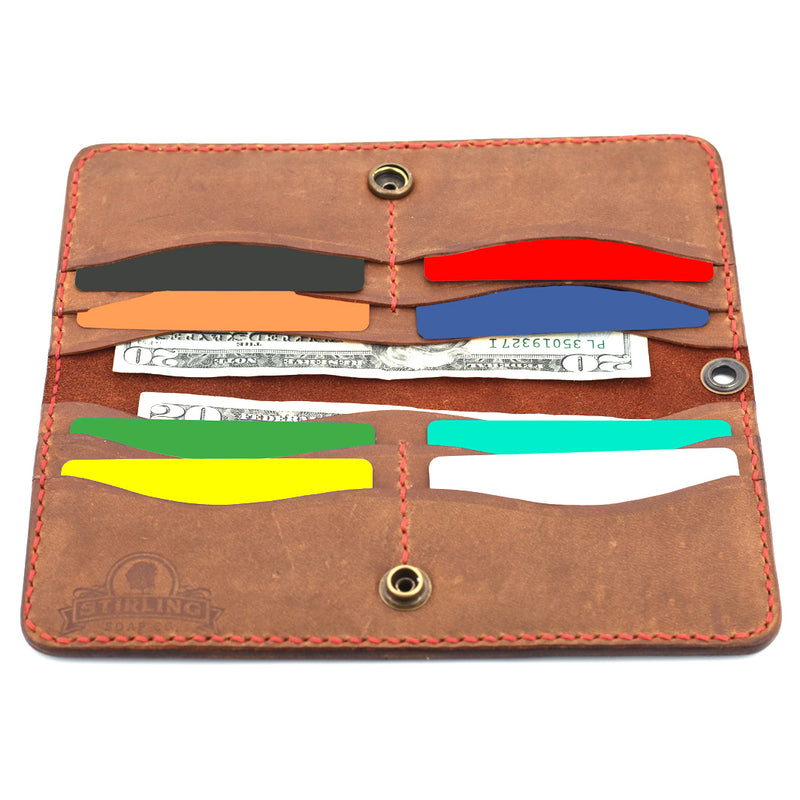 Long Leather Wallet w/ Chain (Brass & Red)