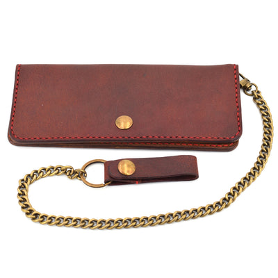 Long Leather Wallet w/ Chain (Brass & Red)