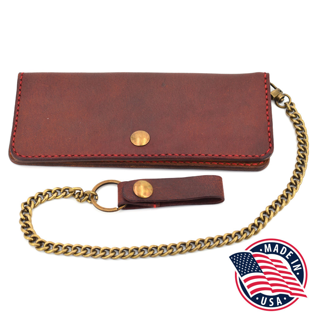 Long Leather Wallet w/ Chain (Brass & Red) – Stirling Soap