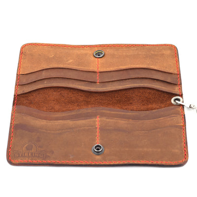 Long Leather Wallet w/ Chain (Silver & Red)