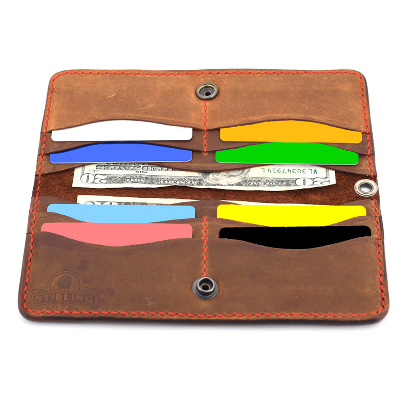 Long Leather Wallet w/ Chain (Silver & Red)