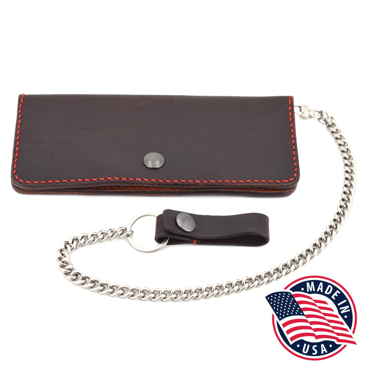 Long Leather Wallet w/ Chain (Silver & Red)