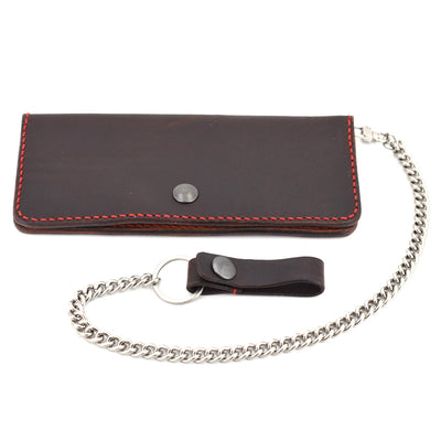 Long Leather Wallet w/ Chain (Silver & Red)